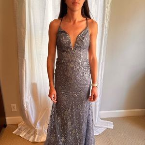 lavender with silver sequins overlay dress mermaid style skirt Size 4 by Camille